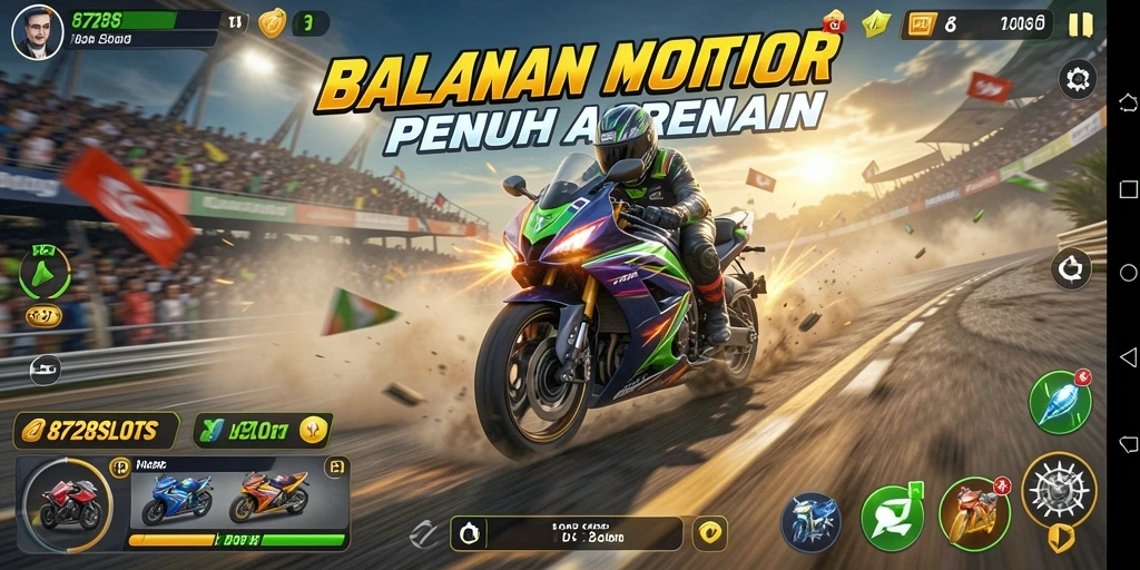 Tampilan gameplay balapan motor yang seru di 8728SLOTS.