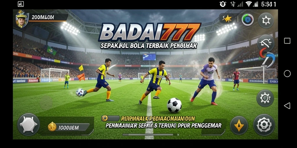 Screenshot BADAI777 menampilkan momen seru di lapangan sepak bola.