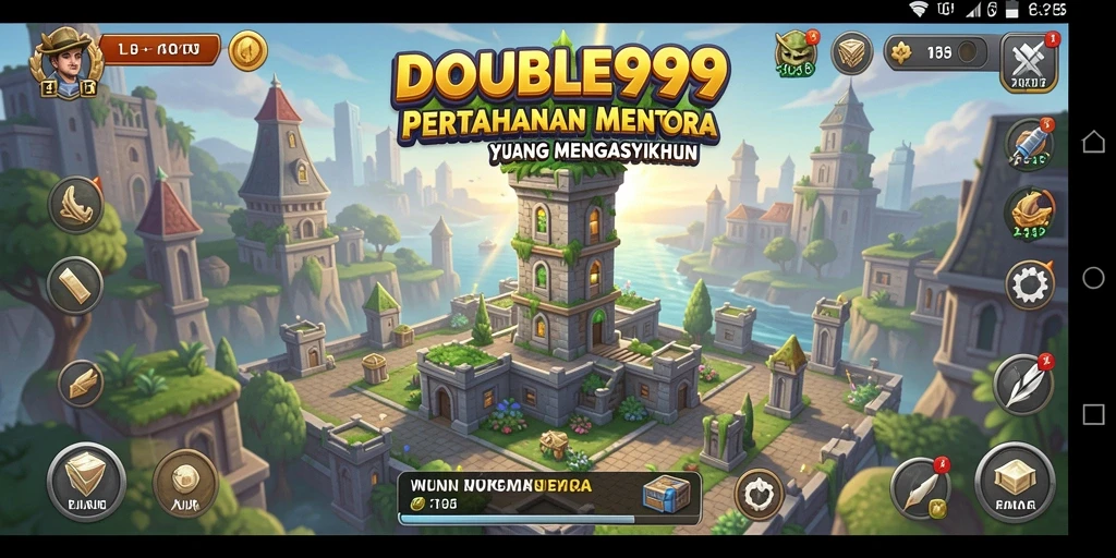 Tampilan gameplay <strong>DOUBLE999</strong> menunjukkan pertahanan menara yang dinamis dan menantang.