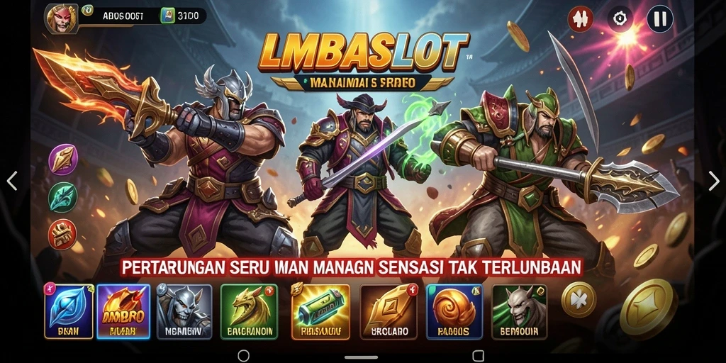 Screenshot menunjukkan pertarungan intens di arena LMBASLOT yang penuh aksi.