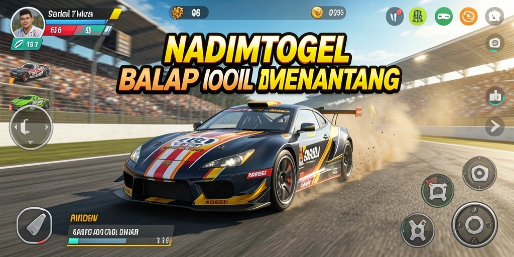 Tangkapan layar gameplay NADIMTOGEL dengan mobil balap di trek menantang.