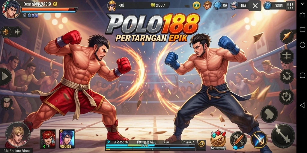 Screenshot POLO188 menampilkan pertarungan yang intens dan karakter yang beragam.