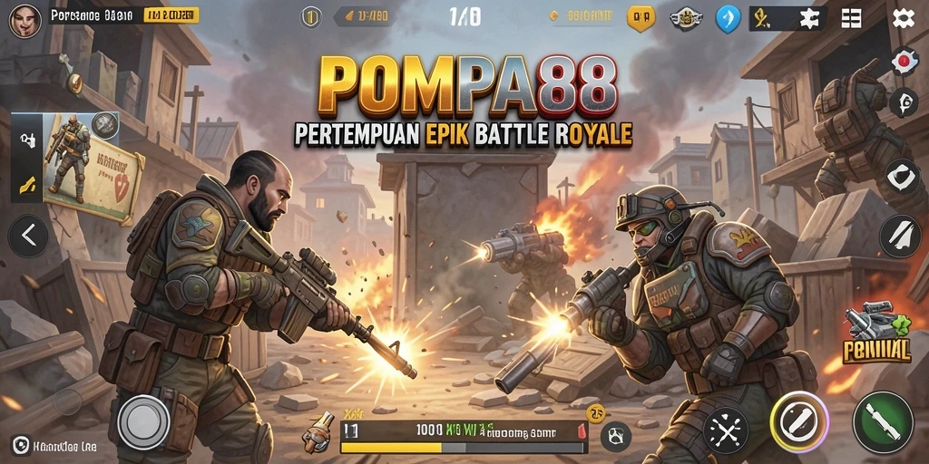 Screenshot gameplay POMPA88 menampilkan aksi Battle Royale yang mendebarkan.
