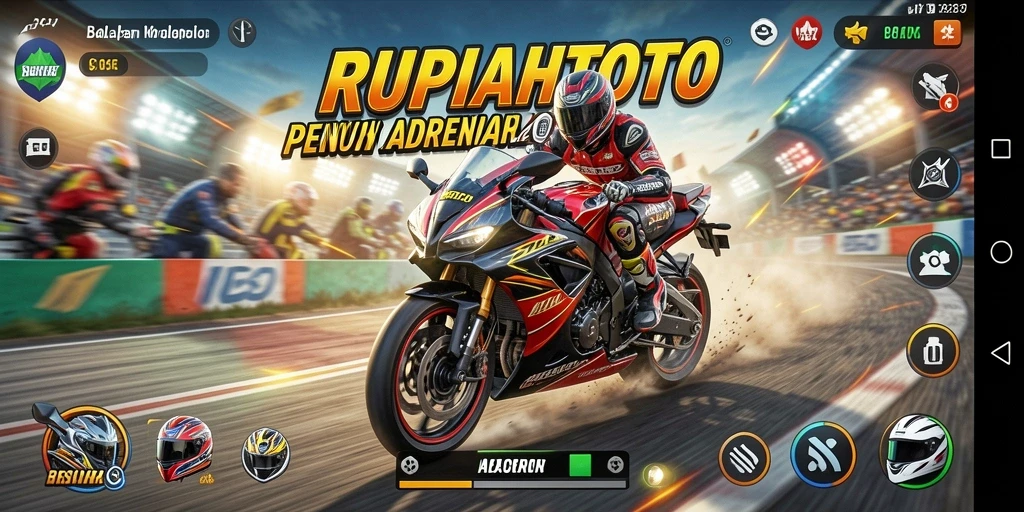 Screenshot gameplay RUPIAHTOTO menampilkan aksi balapan motor yang mendebarkan.
