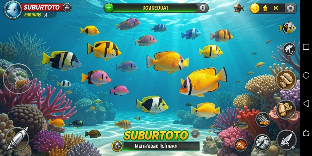 Tampilan gameplay menarik dari SUBURTOTO yang menampilkan aksi menembak ikan.