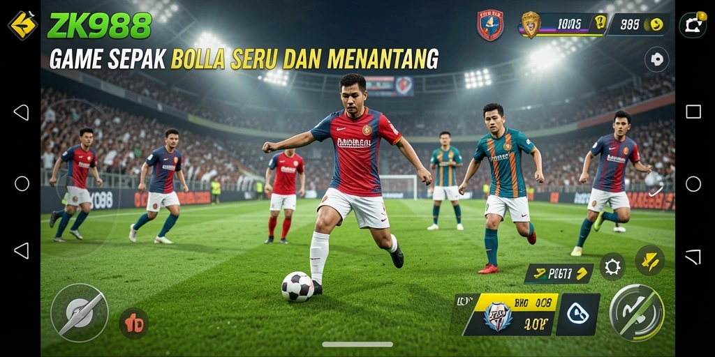 Tampilan gameplay seru di ZK988 dengan aksi sepak bola menegangkan.